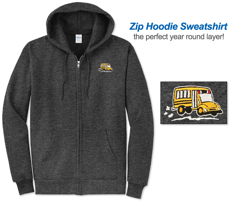 Photo of Zip Hoodie Sweatshirt for School Bus Drivers and School Transportation Professionals.